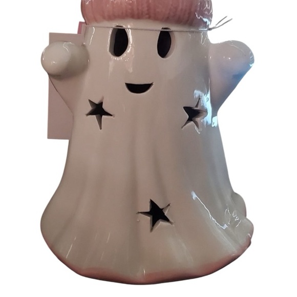 Pink Beanie Hat Ceramic Ghost Girl Ghostie Light Up LED Halloween Tabletop Decor - Picture 9 of 9